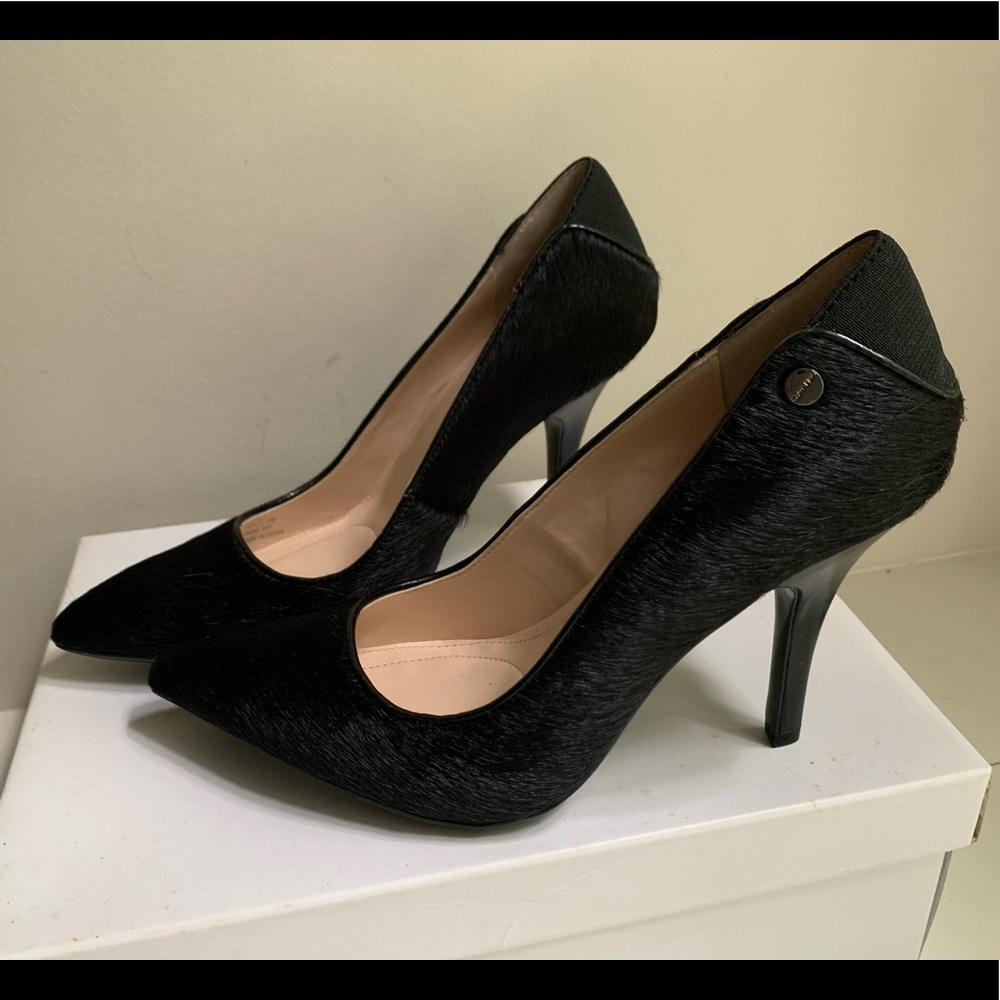 Calvin Klein black calf hair high heels 5M